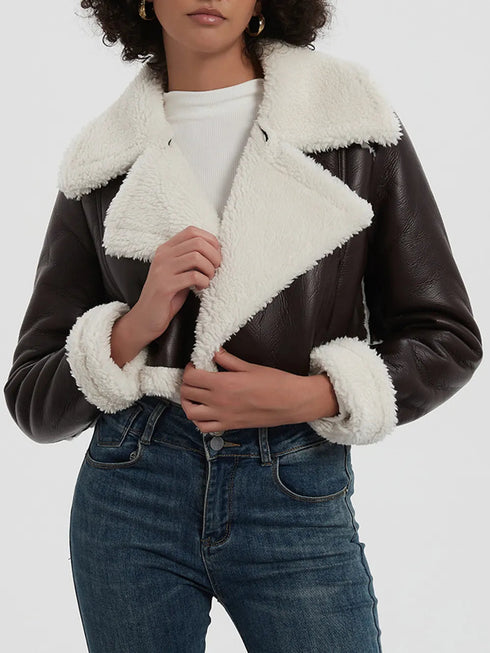 'Josselyn' Faux Fur Cropped Leather Jacket - Celes Fashion
